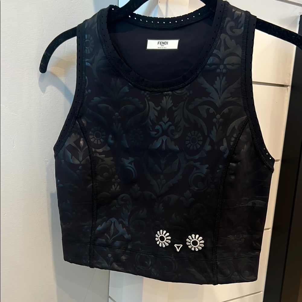 Fendi Black Embellished Crop Tank Top
